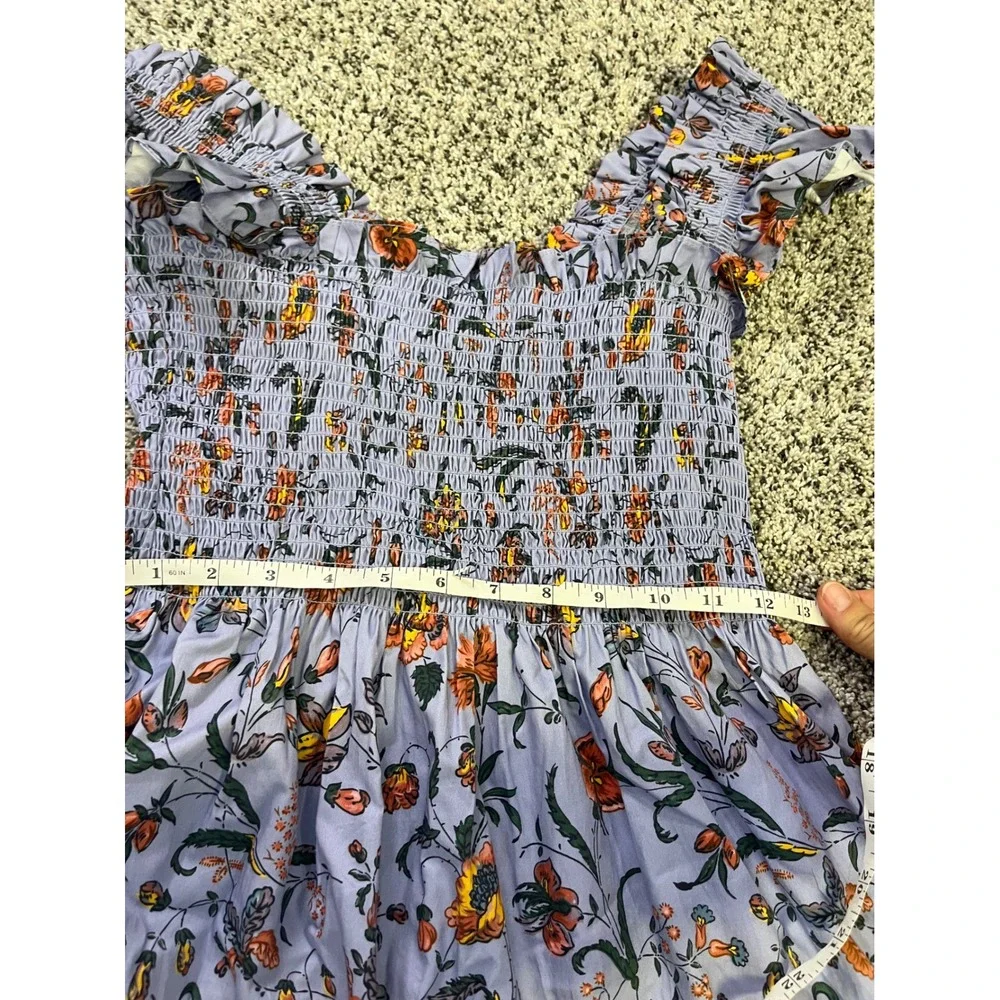 Hill House Home Ellie Nap Dress M Blue Botanical Floral Smocked Cotton Midi